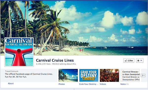 Carnival appears not to have censored their Facebook page